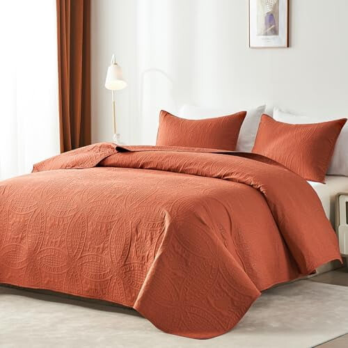 Σετ κλινοσκεπασμάτων Queen Quilt, Υπερηχητικό κάλυμμα Burnt Orange, Ελαφρύ, μαλακό 3 τεμάχια 1