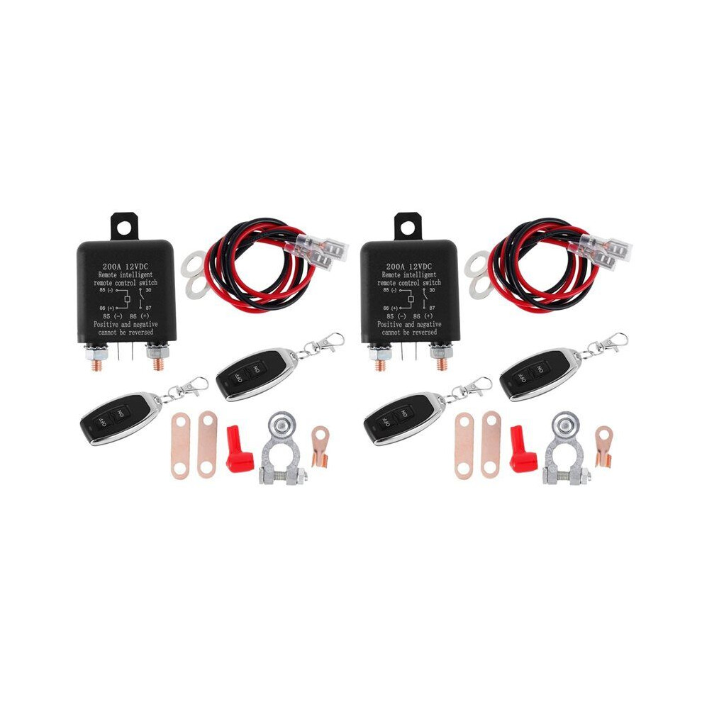 2X 12V 200A Battery Relay Remote Control Battery Disconnect Cut Off Isolator Anti-Theft Black 6031281570702