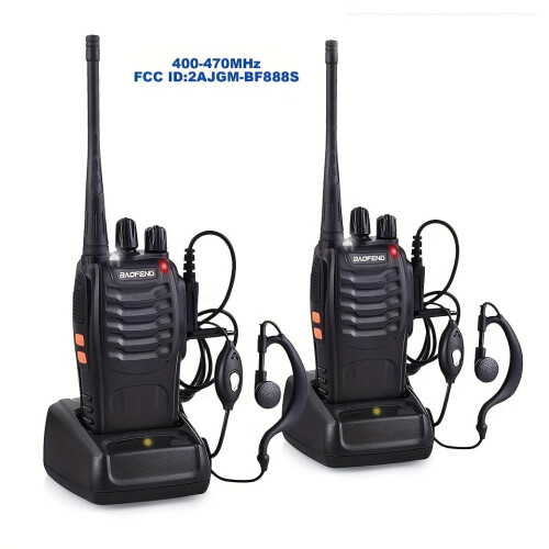 Oppladbare walkie-talkier med øretelefoner og baselader 1