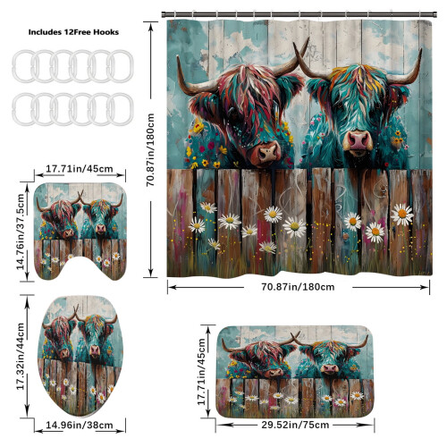 Ensemble de salle de bain Bull Head, rideau de douche en polyester, 4 pièces 2