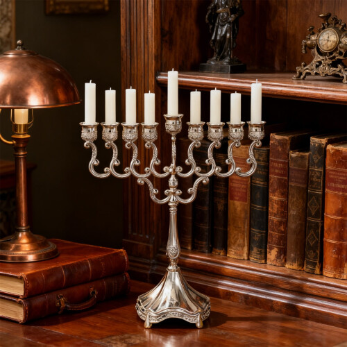 Επίχρυση θήκη κεριού Menorah με 9 κλαδιά, διακόσμηση Hanukkah και Shabbat από κράμα 1