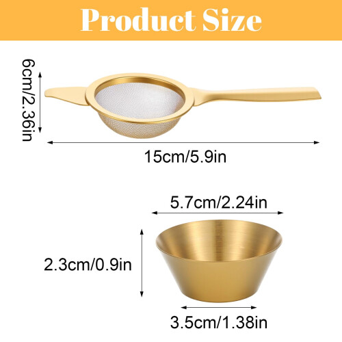 Σούρωμα τσαγιού Matcha Gold 2,2", μίνι σουρωτήρι τσαγιού 30 mesh με λαβή και βάση - από 1