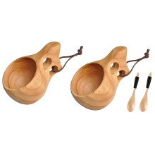 2 Pacote de Copo de Madeira Estilo NóRdico Copo Kuksa PortáTil Acampamento Ao Ar Livre Caneca Copo de Café de Madeira com Colher de Madeira