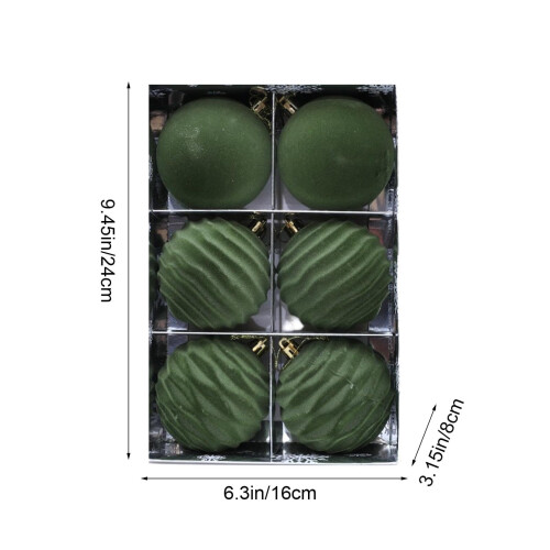 Conjunto de 6 bolas de Natal verdes flocadas, 8 cm (3,15 polegadas) 2