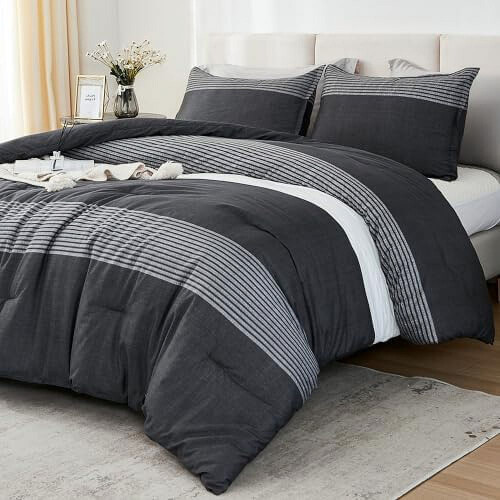 Comforter Set Twin XL Black White Grey 2-Piece 1