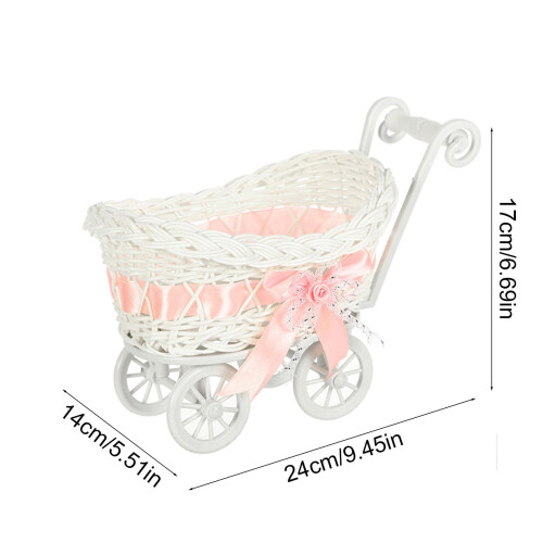 Mini Carrinho de Bebê Decorativo – Carrinho de Vime Plástico para Chá de Bebê, Centro de Mesa e Presente de Natal, Compatível com Temas de 2