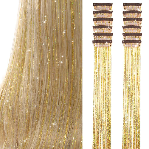 Pacote com 12 extensões de cabelo verde com presilhas, 50 cm (20 polegadas), com brilho intenso. 1