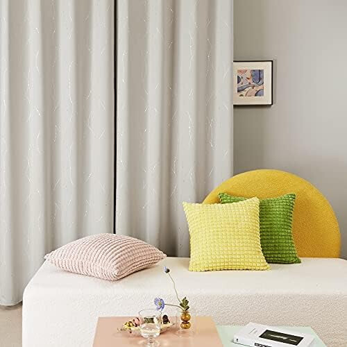 Beige Thermal Blackout Curtains with Silver Wave Print, 2