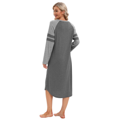 Camicia da notte da donna a maniche raglan con scollo rotondo, lunghezza intera 2