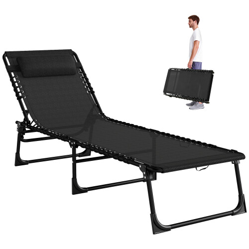 Outsunny Outsunny Folding Beach Chair Chaise Lounge 4 Adjustable Positions, Black 1