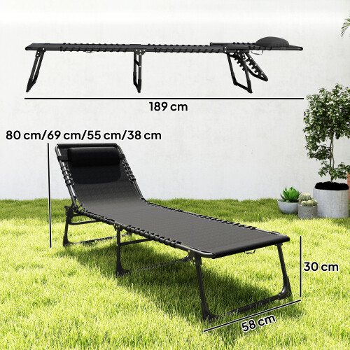 Outsunny Outsunny Folding Beach Chair Chaise Lounge 4 Adjustable Positions, Black 2