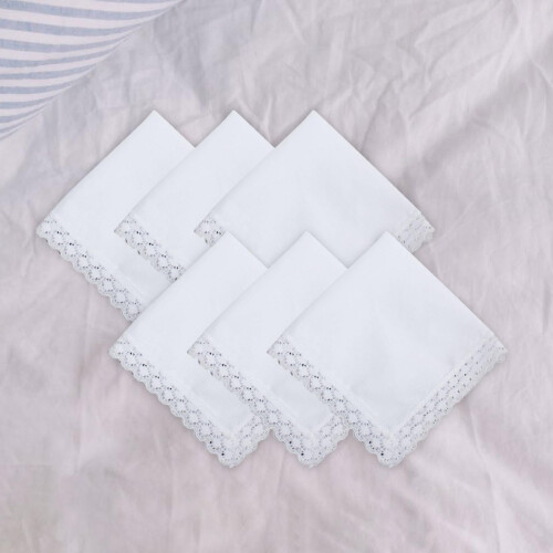 Conjunto de 6 lenços de renda branca, macios e clássicos de 24,5 cm (9,65 polegadas). 2