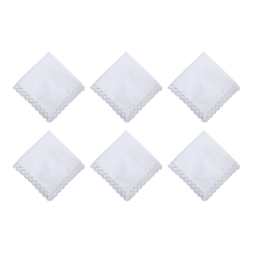 Conjunto de 6 lenços de renda branca, macios e clássicos de 24,5 cm (9,65 polegadas). 1
