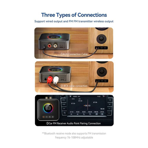 3-in-1  5.4 Transmitter Receiver FM Modulator Transmitter 3.5MM AUX Type-C Multi-Point Interface Hifi Music 2