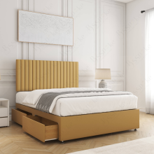 (Mustard, 4ft Small Double (with Mattress))) Brooke Divan Bed with 2 Storage Drawers Plush Velvet 24” Headboard & Mattress