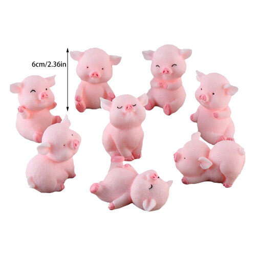 Conjunto de 8 figuras de porquinho rosa em resina, 6 cm (2,36 polegadas) 2