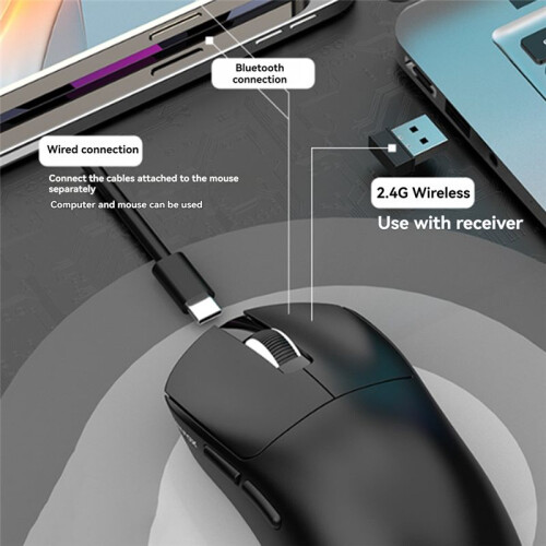 Wireless  Mouse 12000dpi Thin Optical Mouse PAW3311Macro Sensor Ergonomic Design Gaming Mouse White 1
