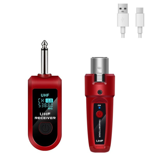 Red UHF XLR Adapter System Wireless Microphone Transmitter Receiver for Dynamic Microphone Guitar Audio Mixer PASystem A