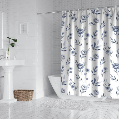 Cortina de chuveiro com estampa floral, 84x72 polegadas, com 12 ganchos. 1
