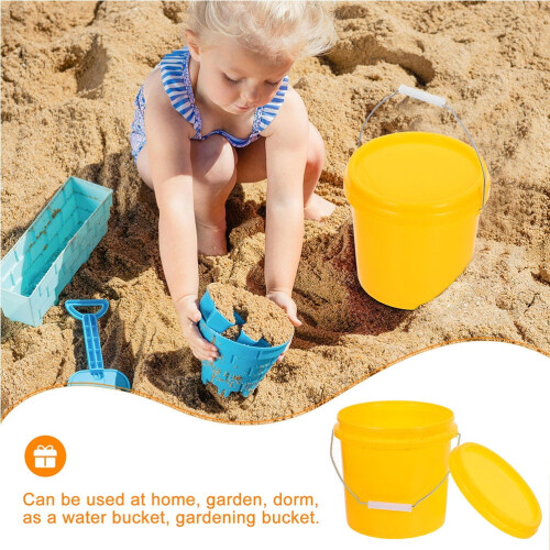 Durable Yellow Plastic Bucket with Leakproof Lid and Handle for Versatile Home Storage 2