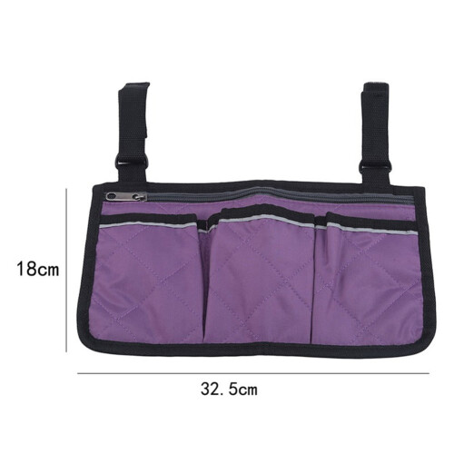 Bolsa prática para cadeira de rodas com faixa refletora e vários bolsos. 2