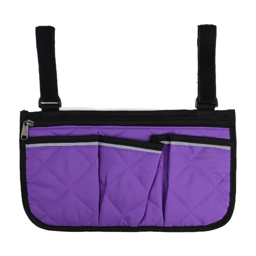 Bolsa prática para cadeira de rodas com faixa refletora e vários bolsos. 1