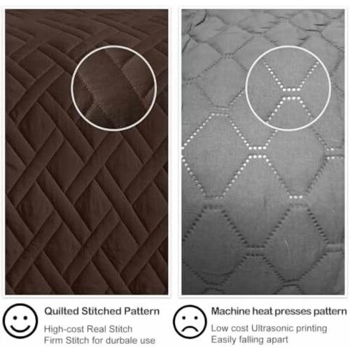 Chocolate Twin Quilt Set Geometric Diamond Stitched 2