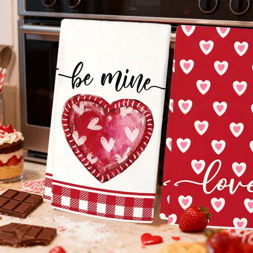 Valentine's Day Kitchen Towels Soft Durable Dish Tea Towels 2