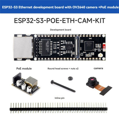 Placa de Desenvolvimento Ethernet ESP32-S3 com Módulo de Câmera e Módulo POE Interface de Carga de Placa de Núcleo Duplo POE Tipo C 1