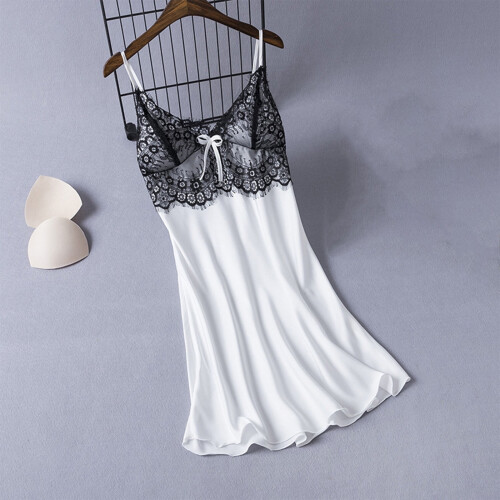 Γυναικείο σετ πιτζάμας με δαντέλα - Summer Ice Silk Sleepwear με ενσωματωμένα Cups, τιράντες 1