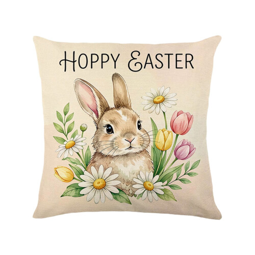 Housse de coussin de Pâques motif lapin et œuf 45 x 45 cm 1