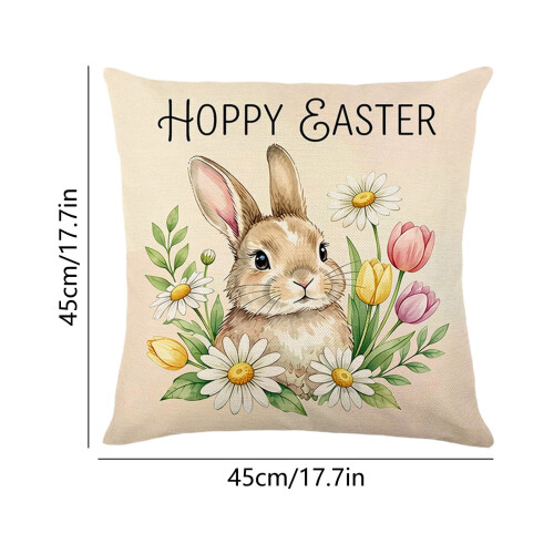 Housse de coussin de Pâques motif lapin et œuf 45 x 45 cm 2