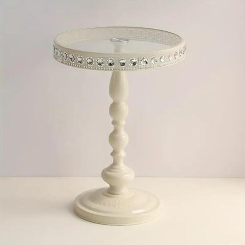 Corner Table Round Minimalist Side Table (White + Lace) 2