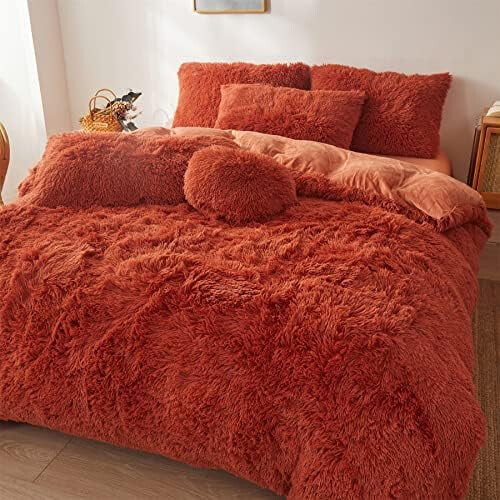 Σετ Καλύμματος Παπλώματος Fluffy Orange Queen, 3 τεμάχια εξαιρετικά μαλακά βελούδινα 2
