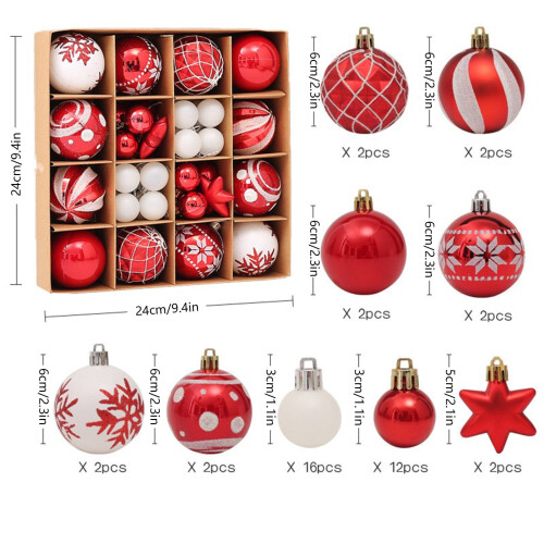Christmas Hanging Balls White Red 42 Pcs 2