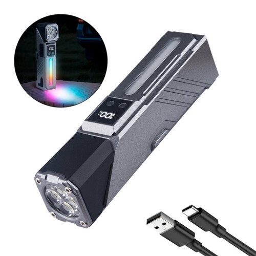 USB Rechargeable LED Flashlight Portable Tail Magnet Flashlight Super Bright RGB Camp Lantern Side COB Emergency Light 1