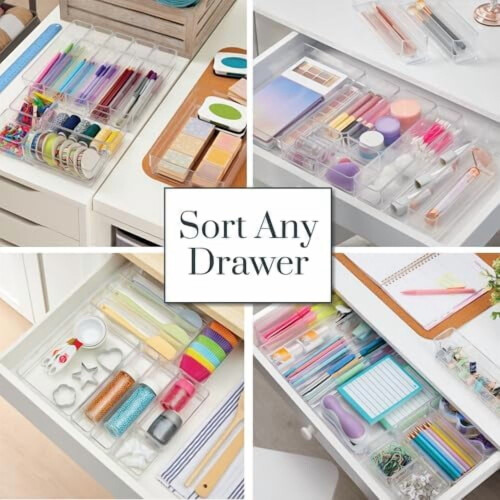 SimpleSort - Set di 10 organizer per cassetti trasparenti impilabili 2