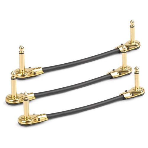 Pacote com 6 Cabos Patch para Guitarra de 15 cm (6 Polegadas), Design Tipo Panqueca Ultra Silencioso com Ângulo Reto e Conector de 6,35 mm (1/4 de 2