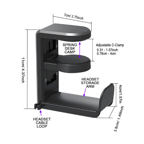 Under Desk Headphone Stand Adjustable Rotating Arm Clamp 1 1