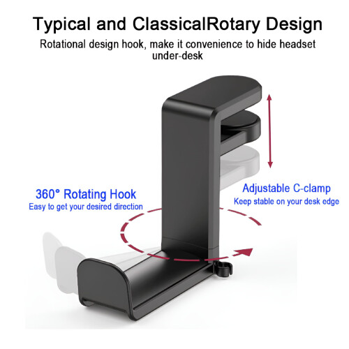 Under Desk Headphone Stand Adjustable Rotating Arm Clamp 1 2
