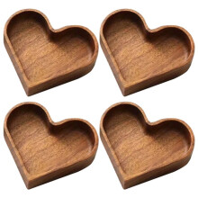 4pcs Solid Wood Candy Tray Natural Walnut Serving Platter Stackable Nut Bowl Heart Shape Dessert Storage Box