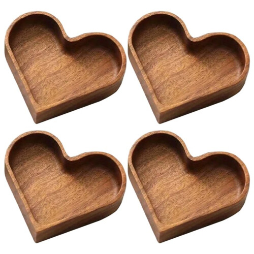 4pcs Solid Wood Candy Tray Natural Walnut Serving Platter Stackable Nut Bowl  Heart Shape Dessert Storage Box