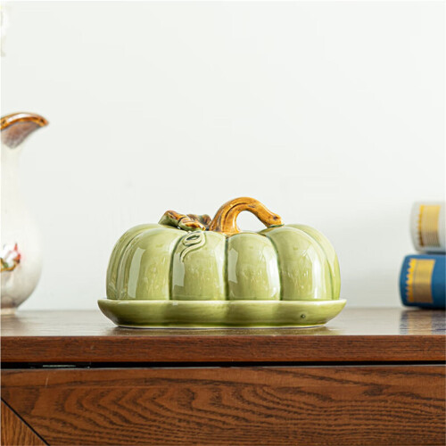 Ceramic Pumpkin Butter Dish with Lid for Countertop, Butter Container, Butter Keeper 2