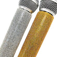 Sparkly Rhinestone Simulation Microphone Props Fake Microphone for Home Bar Party Decoration Ornaments Singing Practice Silver