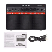 SCURU 16W Small Electric Guitar Amp Portable Guitar Practice Speaker for Daily Practice Street Performances Rechargeable
