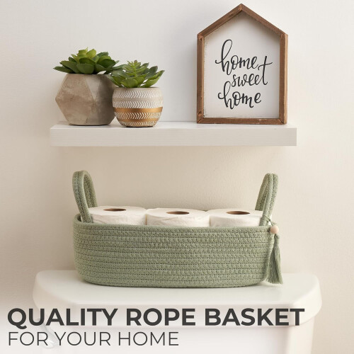 Καλάθι χαρτιού υγείας από βαμβακερό σχοινί boho – Οργανωτής μπάνιου σε χρώμα 2