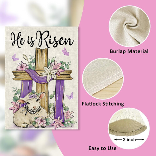 Σημαία Κήπου με τον Αναστημένο Σταυρό του Πάσχα, Σχέδιο με Κρίνο Πίστης και Αρνί, 2