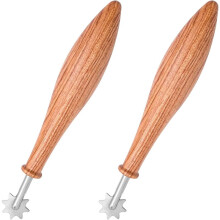 2PCS Wood Clay Pattern Roller Tool, Wooden Handle Pottery Tools with Stainless Steel Roller and Rosewood Handle