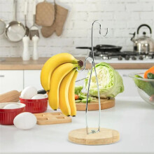Banana Stand Banana Hooks Stackable Organizer with Wooden Base & Stainless Steel Hook for Pantry Dining Cabinet Tabletop