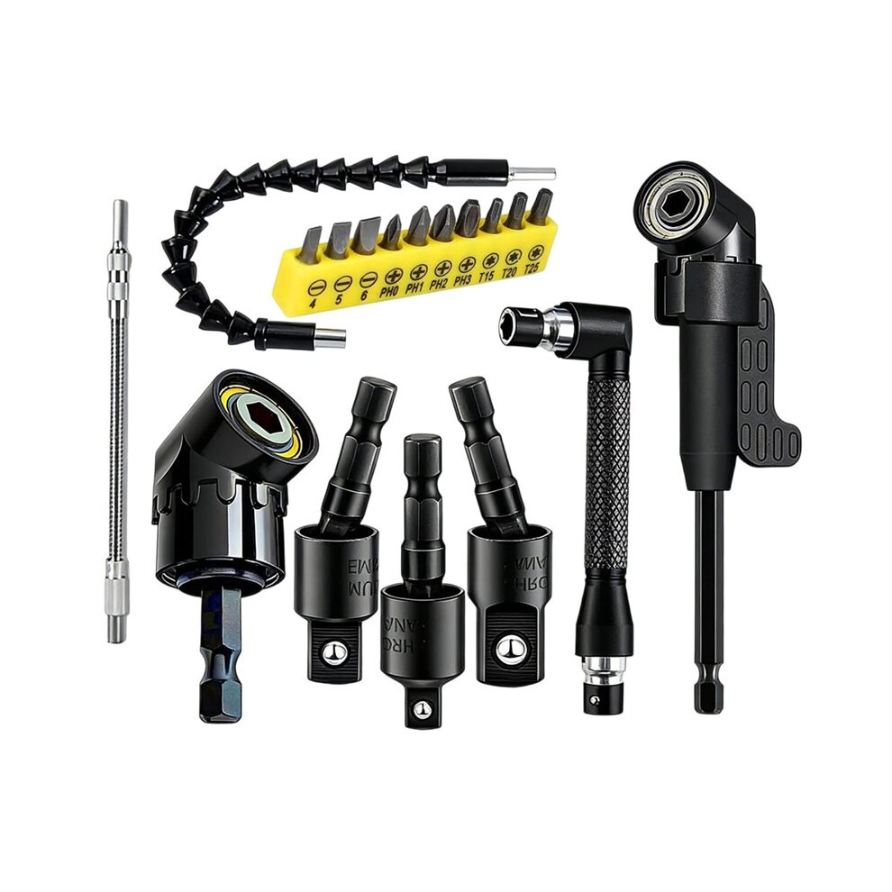 18Pcs Drill Attachment Set With 105 Degree Right Angle, Flexible Extensions, And Hex Shank Adapters 4713957571719